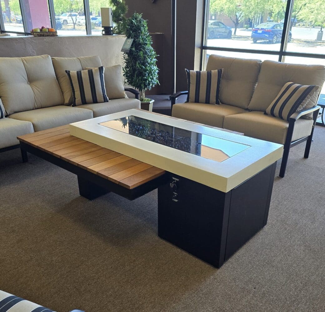 Uptown Iroko Linear Gas Fire Pit Table